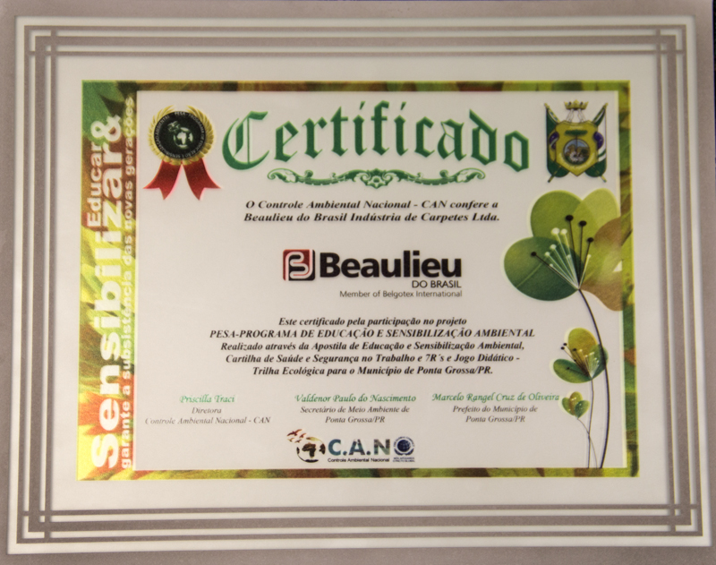 Belgotex recebe certificado de educação e sensibilização ambiental